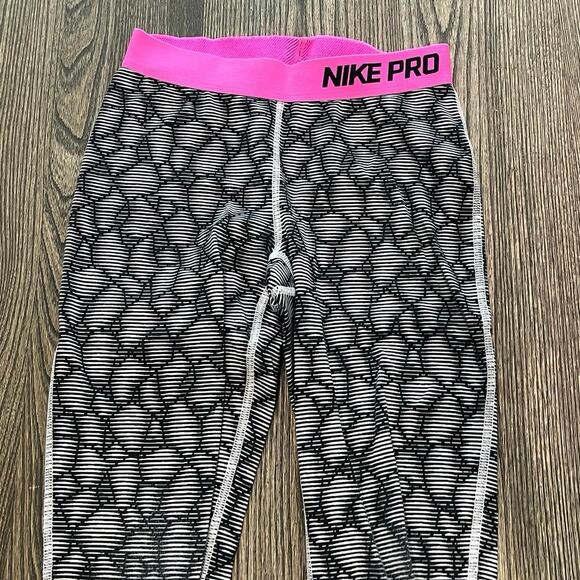 Nike Pro Womens Abstract Print Leggings Elastic Waist Full Length Black Size L - Picture 3 of 9